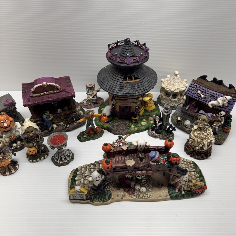 Large Lot Halloween Ceramic Mini Figures Dept 56 Witch Way School & More